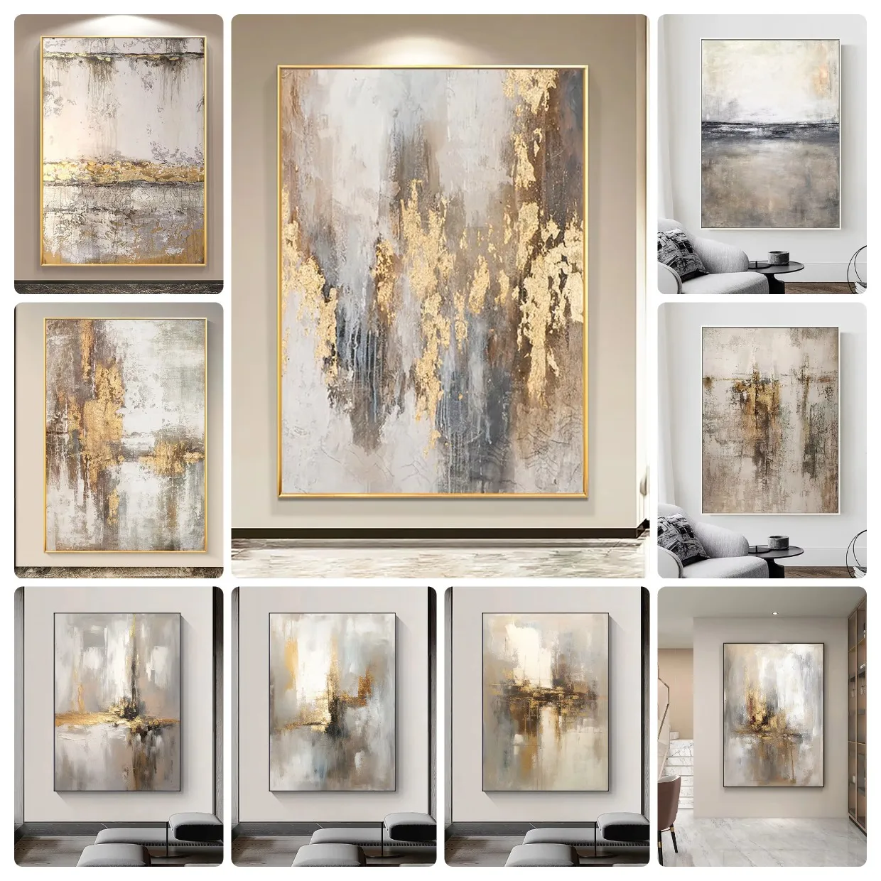 Malen nach Zahlen Set DIY Abstrakte Goldbeige Handgemachte Ölgemälde Leinwandmalerei Heimwanddekoration Kunsthandwerk Geschenk Ungerahmt