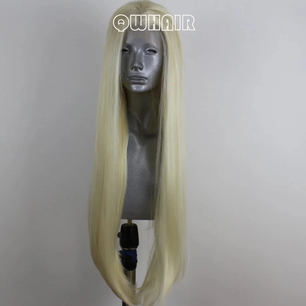 

QW синтетические волосы 613, блондинка, прямой, мягкий, 13X4, парик спереди, для женщин, бесклеевое термостойкое волокно, косплей, на каждый день