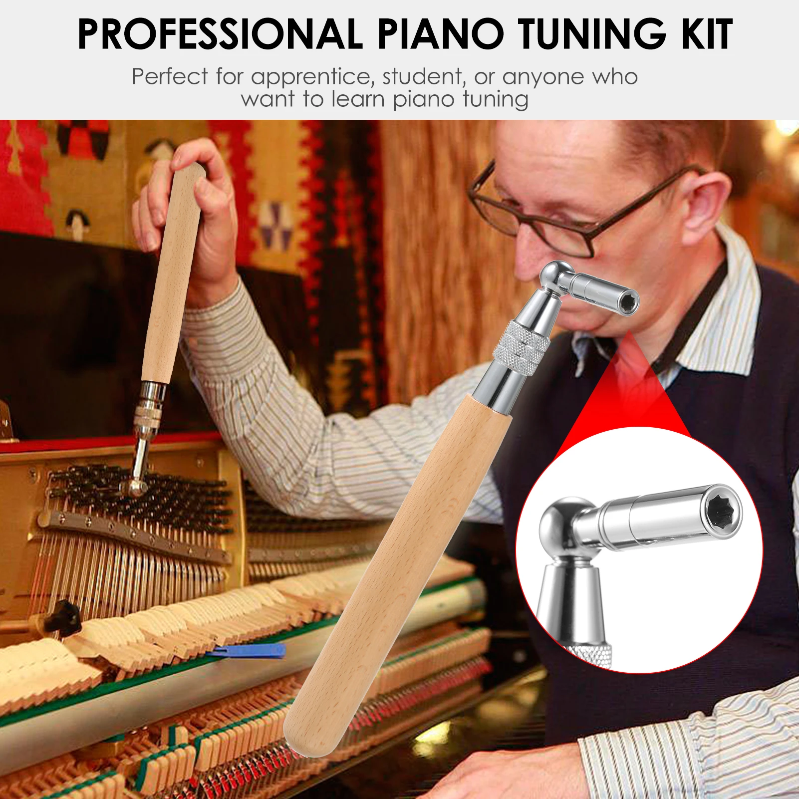 16pcs Piano Tuning Kit Professional Tuning Tools Set With  Portable Tool Bag for Apprentice Student