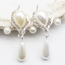 15*45mm 10Pcs Simulation Pearl Inlaid Water Diamond Metal Alloy Pendant DIY Versatile Clothing Jewelry Decoration Accessories