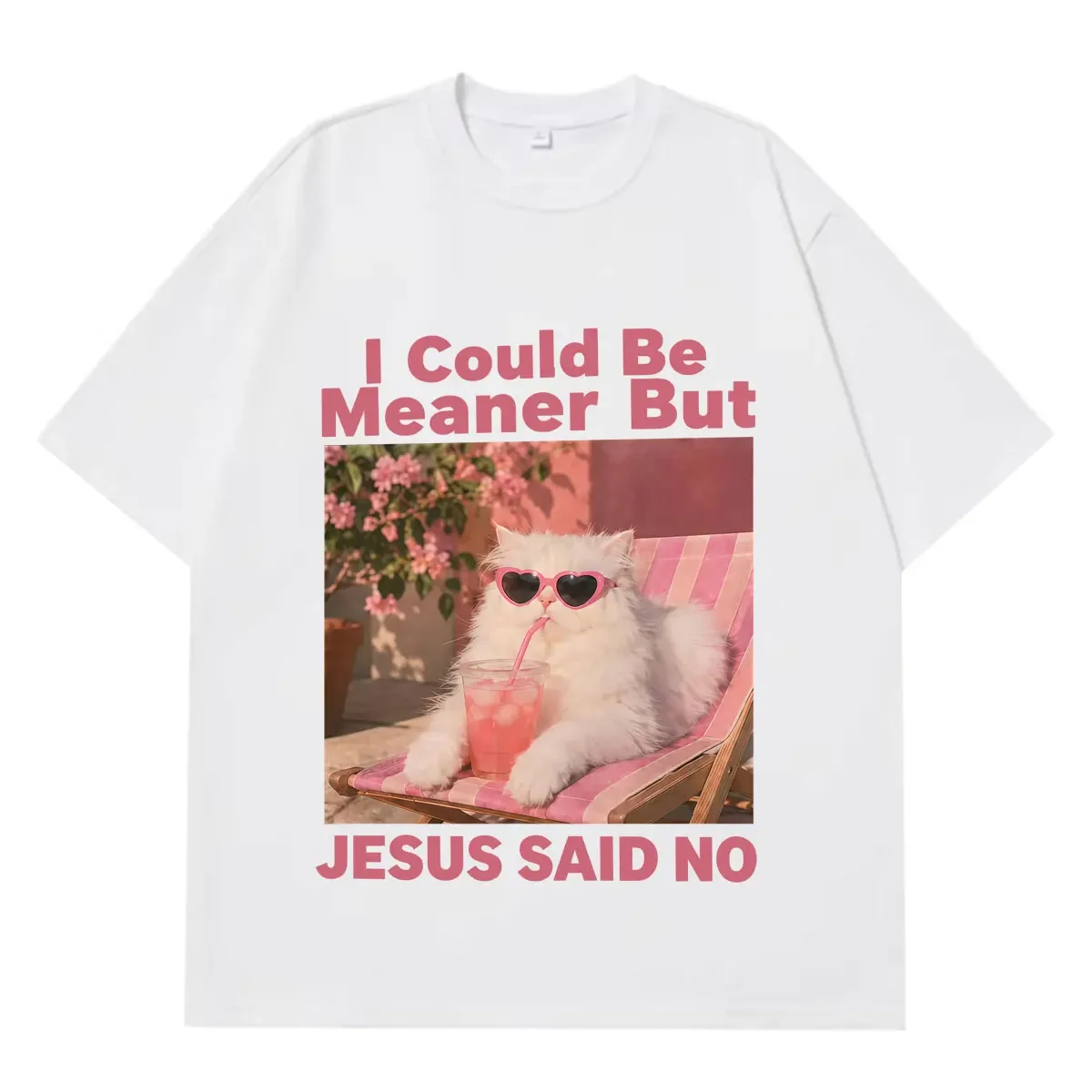 I Could Be Meaner But Jesus Said No Funny Cat Meme Tshirt  Women Fashion T-Soose Casual Aesthetic Trend T-shirts