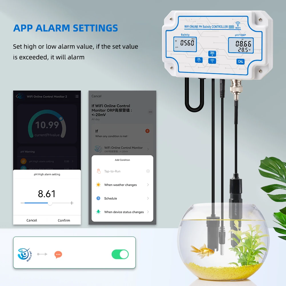 Registratore di dati WiFi Temp PH misuratore di salinità Controller Online Tester per acqua salata di acqua di mare Monitor remoto intelligente per