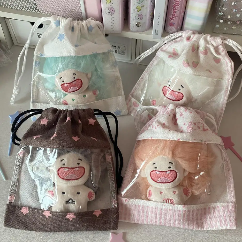 

2025 INS Clear Canvas Storage Bag Cute Star Wing Dustproof Storage Pouch Creative Strawberry Musical Notes Women Mini Makeup Bag
