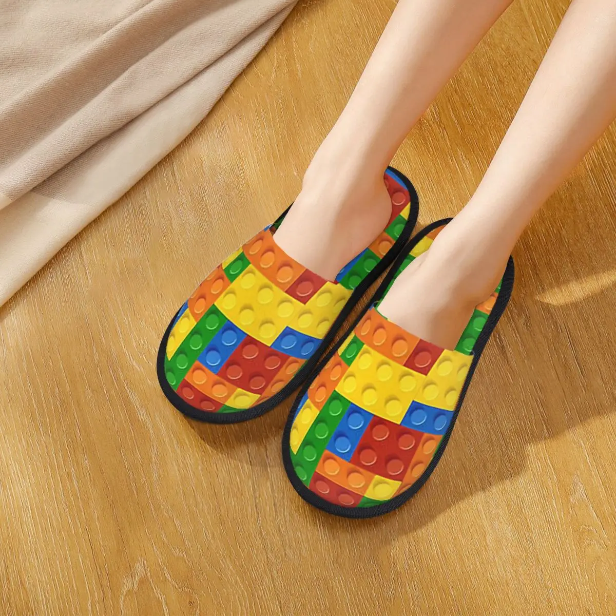 Custom Building Blocks Construction Brick Slippers Memory Foam Warm Soft Women House Slipper Bedroom Comfy Shoes