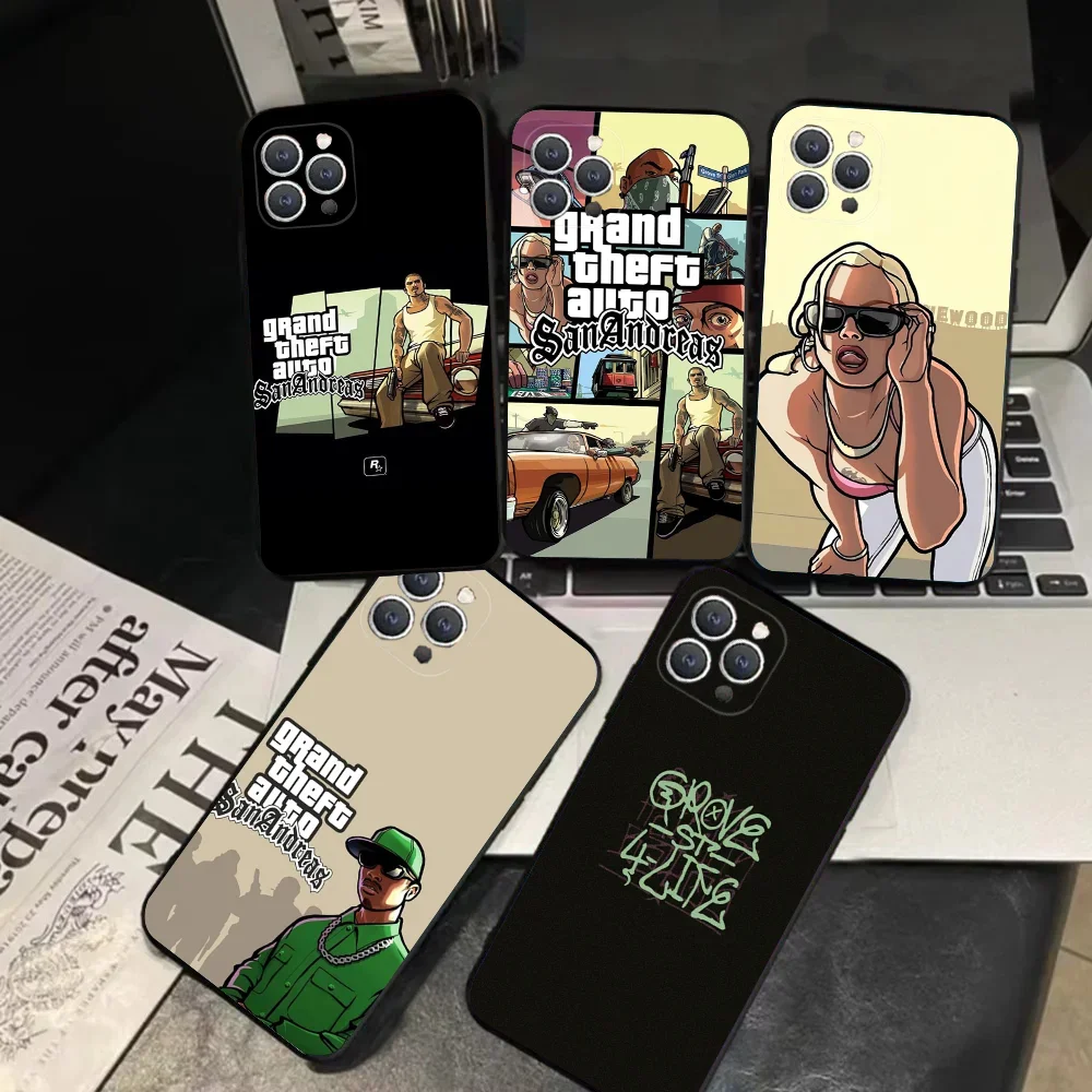 1pc San Andreas Game G-GTA Phone Case Silicone Soft For IPhone 16 15 14 13 12 11 Plus Pro Max Plus