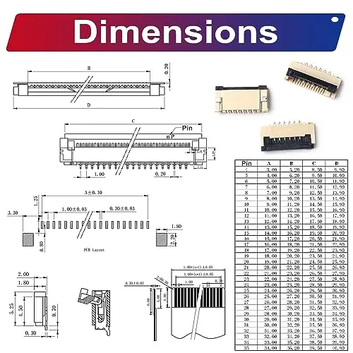 Kit de connecteurs de câble plat flexible, 4 broches, 6 broches, 8 broches, 10 broches, 12 broches, 14 broches, 16 broches, 18 broches, 20 broches, 24 broches, FDavid, FPC, 1mm, kit RS