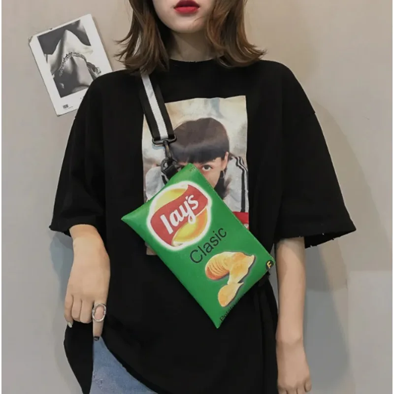 Creative Potato Chips Crossbody Bags for Women Purses and Handbags Shoulder Bag Small Cartoon Printing Envelope Bag Clutch Purse