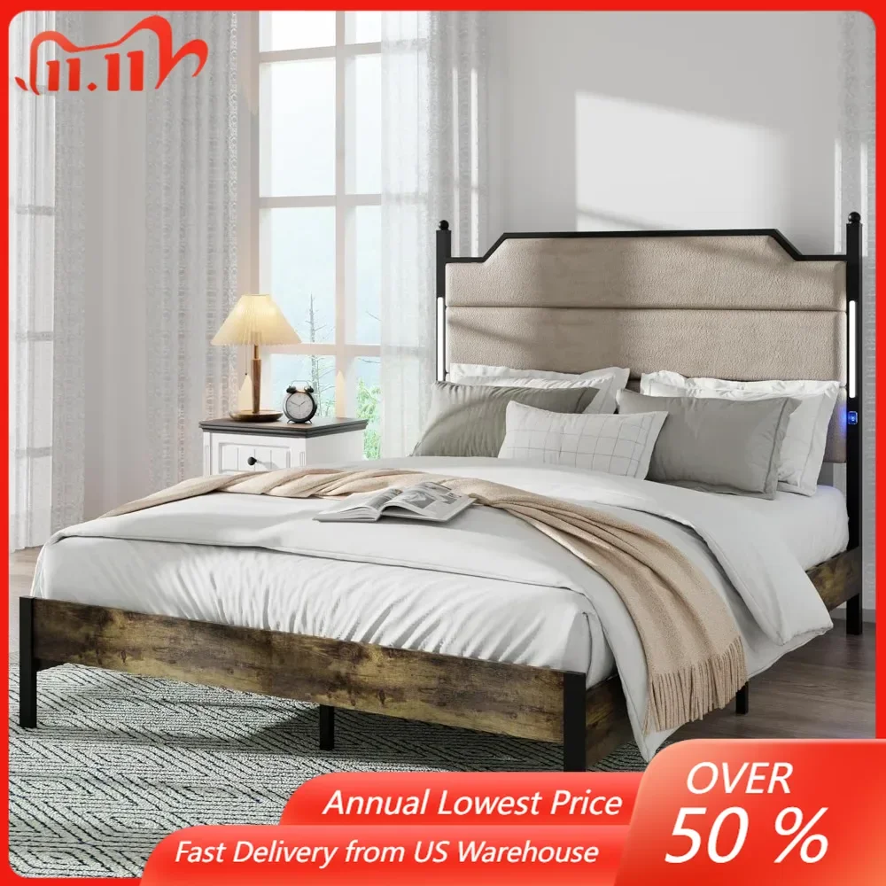 

Upholstered Metal Bed Frame,Simple and Atmospheric Upholstered Metal Platform , with Underbed Storage Heavy Duty Bed Bases