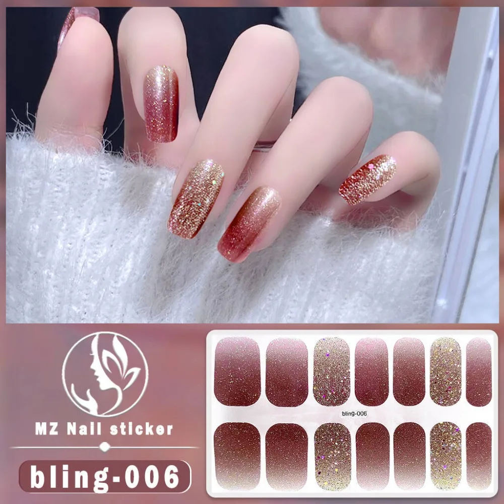 Glittering French Nail Decals Waterproof 3D Nails Polish Wraps Gel Full Nail Wraps No Damage to Nails Nail Art Nail Art Sticker