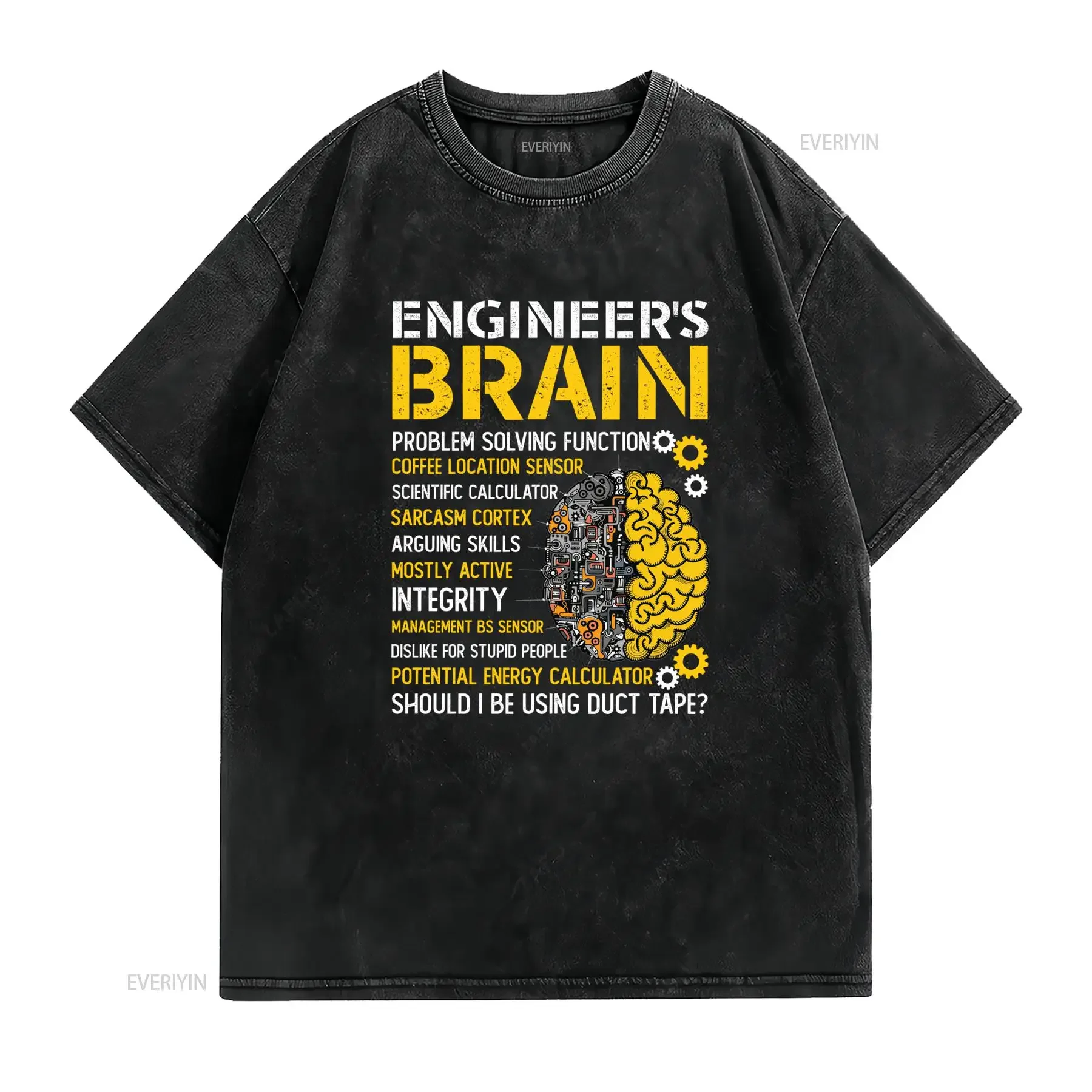 Camiseta Cerebro de Ingeniero Estampado Divertido Cuello Redondo Casual Tejido Ligeramente Elástico Corte Regular Para vintage