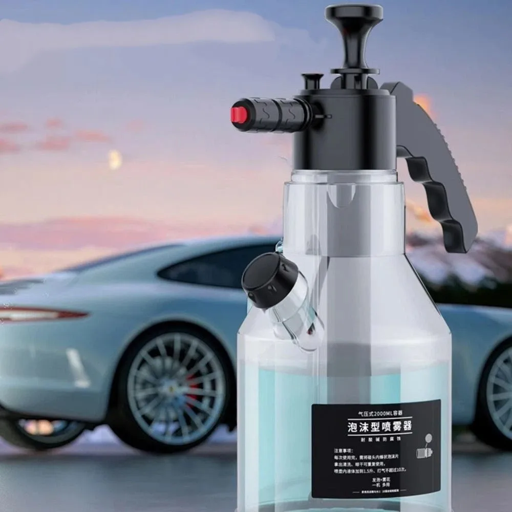 

2L Capacity Foam Sprayer Pressure Relief Valve Thickened Manual Car Wash Sprayer Fan-Shaped Spray Double-Mouth Design Snow Foam