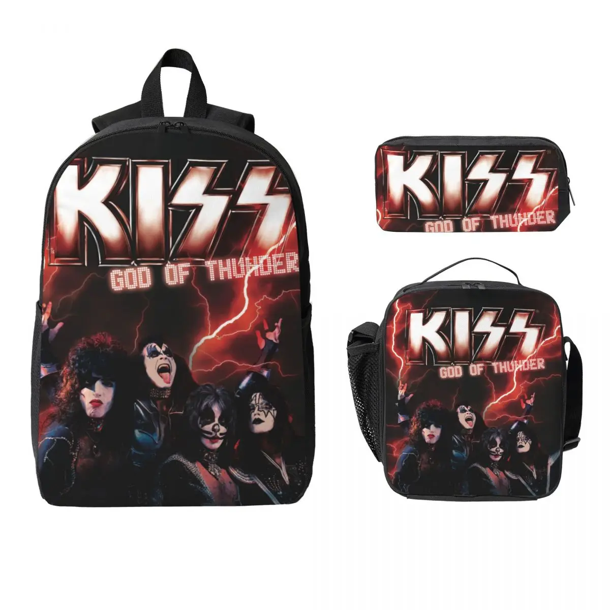 

3 шт., школьные сумки Kiss Band, набор для мальчиков и девочек, музыкальные пеналы, наборы рюкзаков с ланч-бокс для школьников, рюкзак
