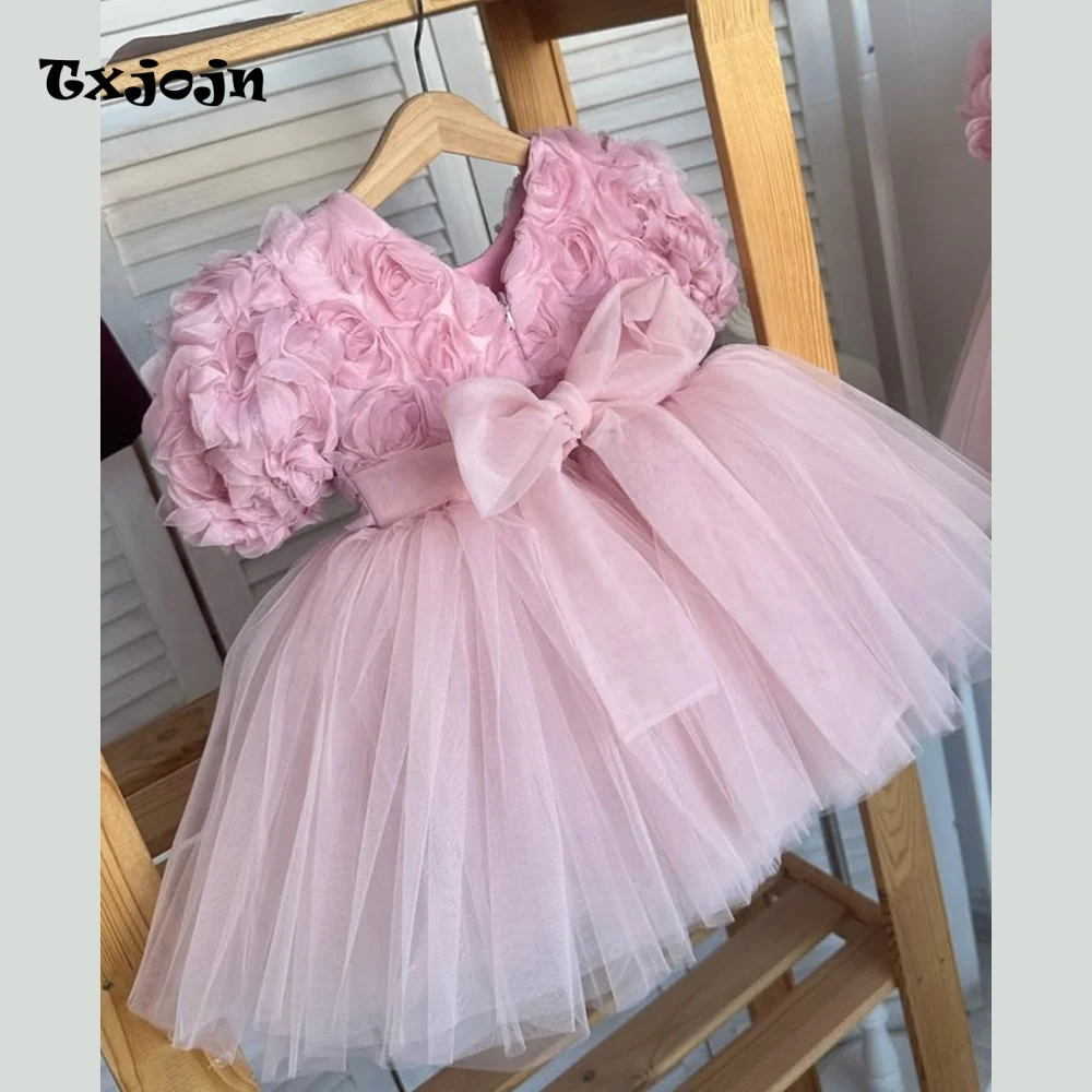 3D Flower Baby Girl Ball Gown Flower Girl Mesh Princess Dress Toddler Teens Child Vestido Wedding Party Birthday Clothes 1-14Y