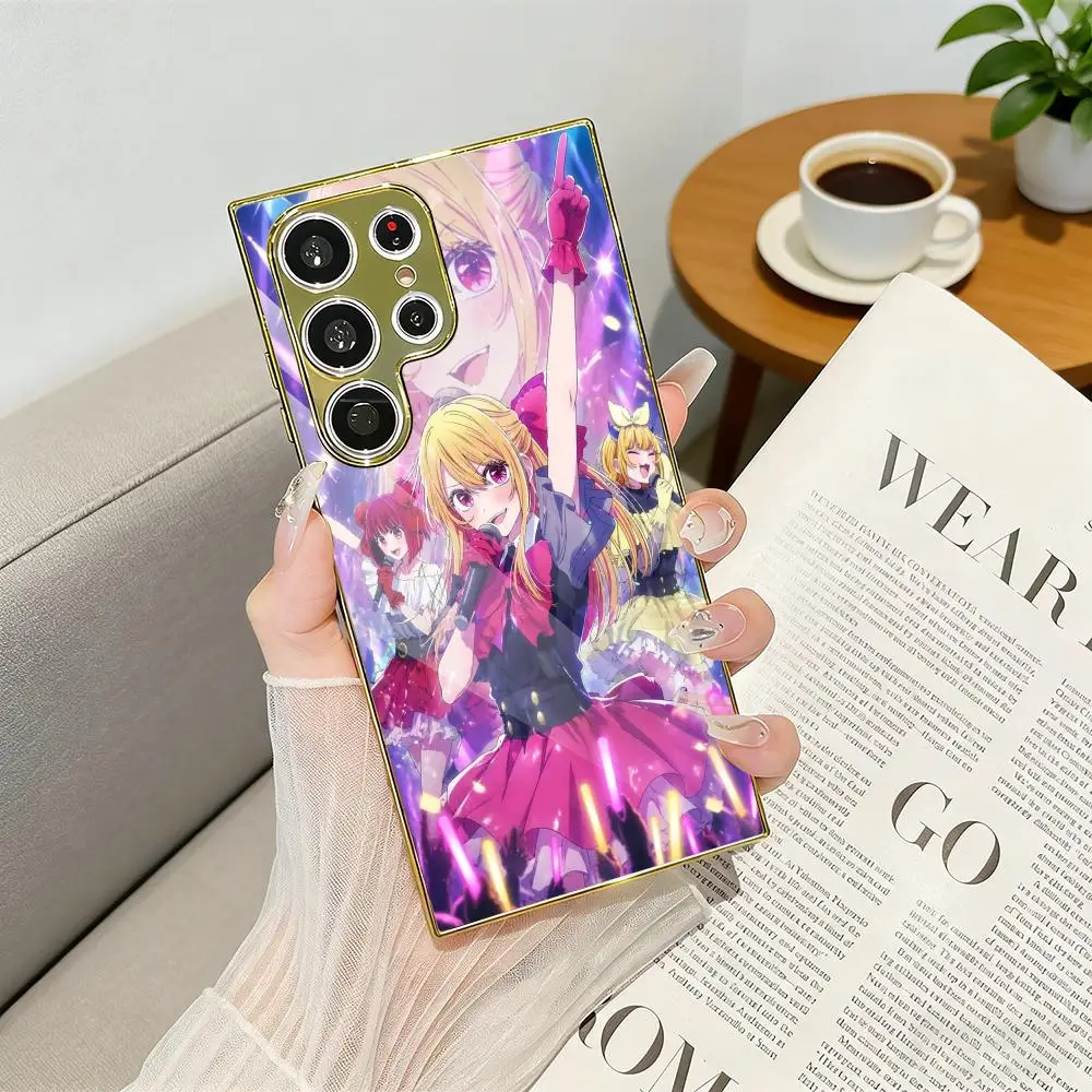 O-Oshi No-K-Ko Anime Cute Phone Case Electroplated Metal Frame Case For Samsung Galaxy S25 S24 S23 Ultra Funda