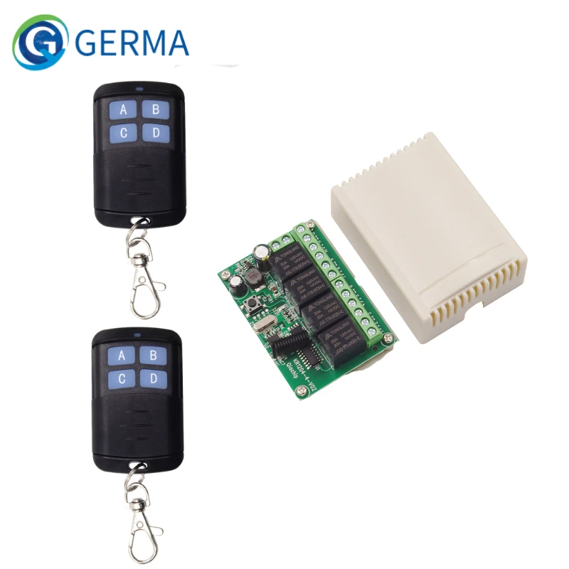 GERMA 433Mhz Remote Controls DC 12V 24V 10A Wireless Remote Switch 4CH Relay Module Receiver and 4 channel EV1527 RF Transmitter