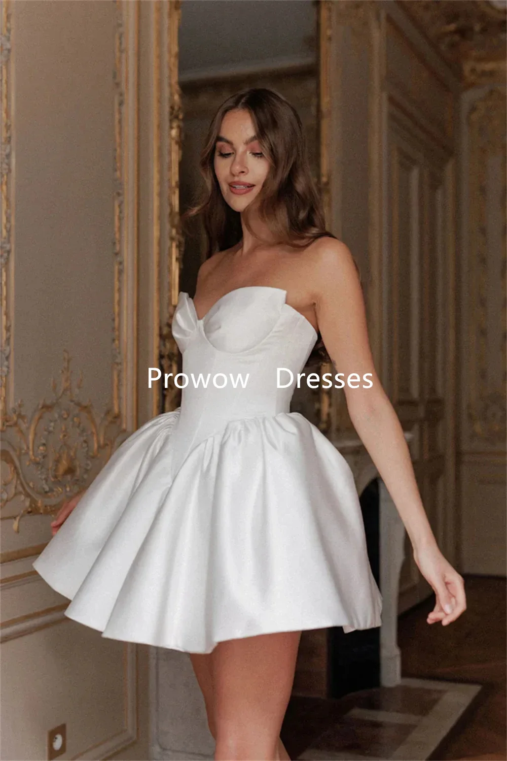 Prowow-vestidos de novia cortos de satén marfil, minivestido de novia sin mangas con escote en forma de corazón, corsé en la espalda, vestido Formal hinchado para graduación personalizado