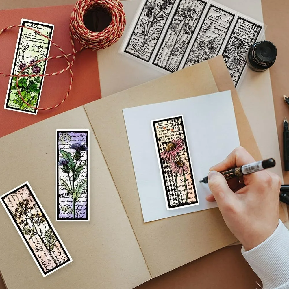 Vintage Flower and Text Background Clear Stamps Retro Flower Embossing Stamp Silicone Clear Stamps Seal for DIY Scrapbooking