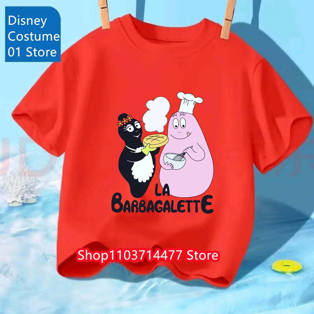 الأطفال الصيف نابضة بالحياة Barbapapa الرسوم المتحركة شخصية كرتونية طباعة تصميم س الرقبة خفيفة الوزن ورائعة قصيرة الأكمام تي شيرت