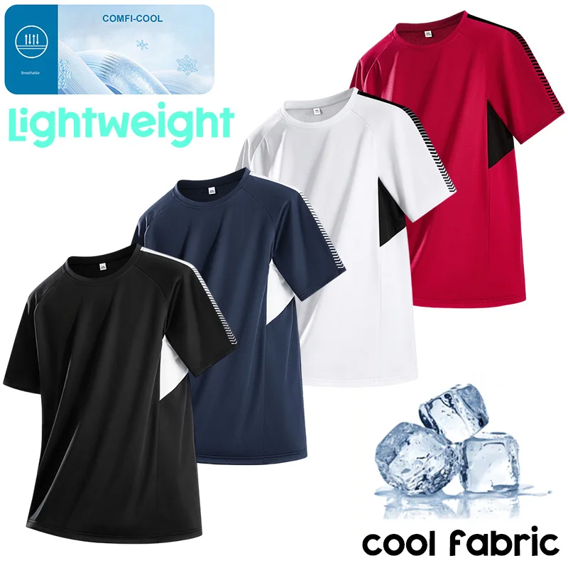 Men's Quick Dry Gym Running T-Shirt Breathable Cool Hiking Fishing Tees Soft Elasticity Jogging Sports Lightweight Short Shirt