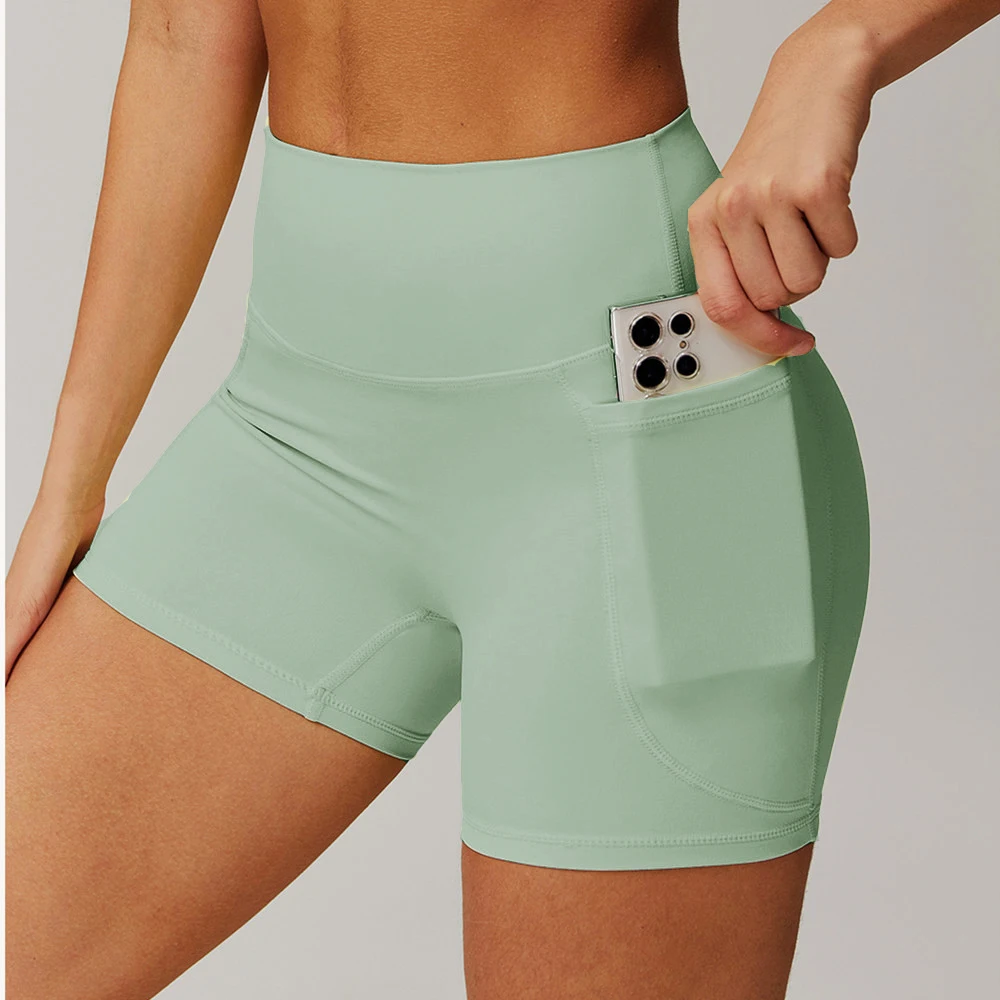 

Grinding pocket high waist tight high elastic yoga shorts sports running fitness three-point pants women