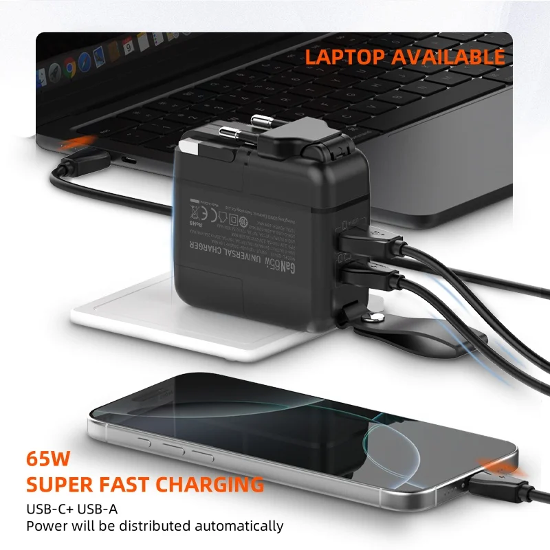 LDNIO GaN 65W Szybka ładowarka typu C Uniwersalny adapter podróżny z wtyczką US EU UK AUS Uniwersalna przenośna ładowarka USB do podróży — zdjęcie produktu 4
