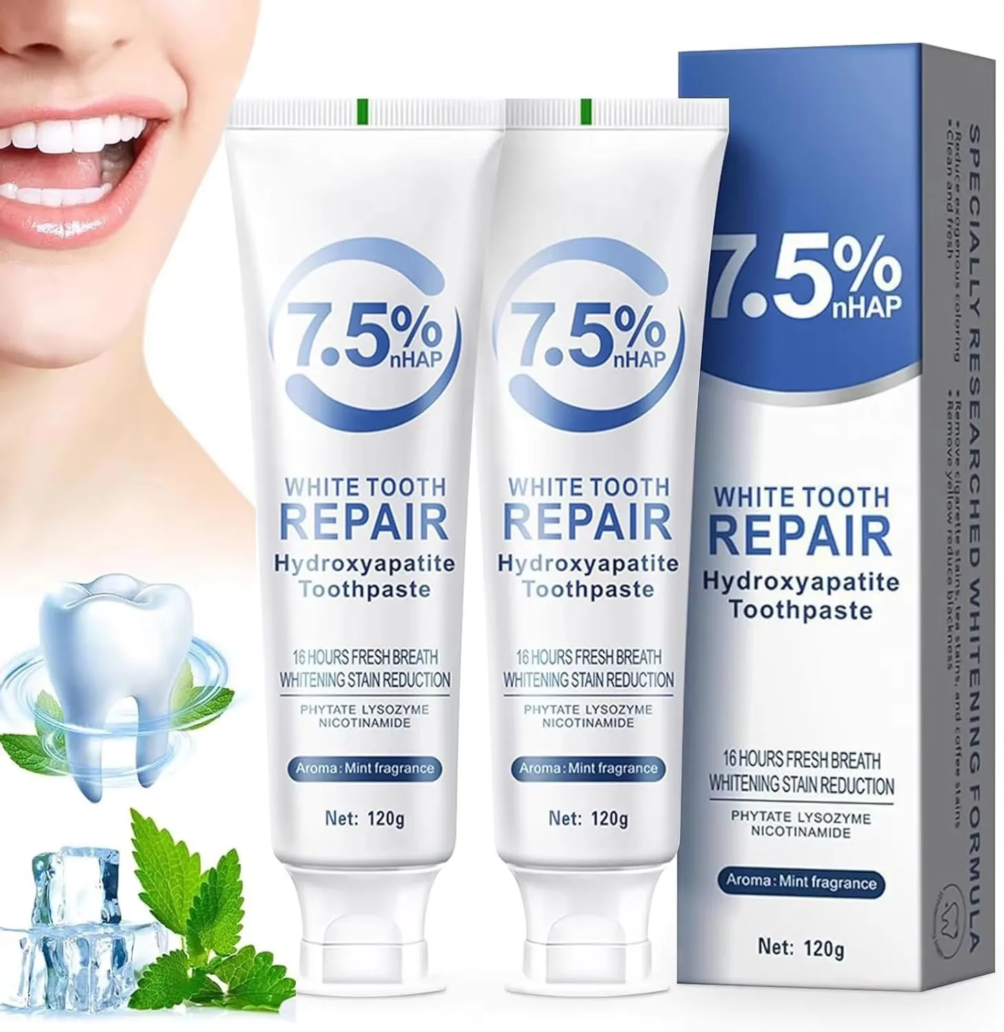 120g Whitening Toothpaste Hydroxyapatite Protect Gum Health Remove Plaque Stains Fresh Bad Breath Deep Clean Brightening Tooth