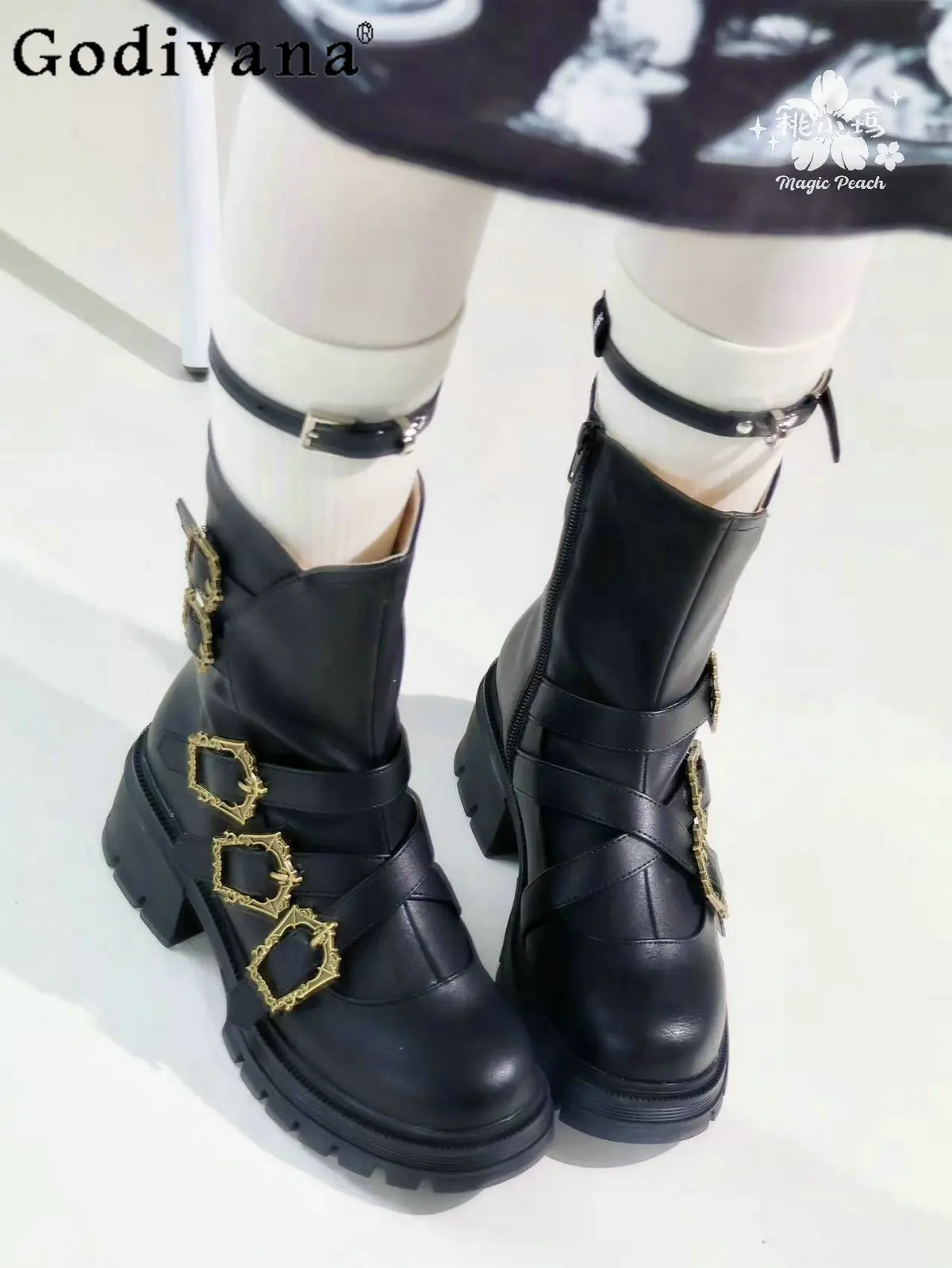 

Japanese Original Retro Lolita Short Boots Punk Style Sweet Cool Girl College Style Autumn Winter Thickened Warm Versatile Boots