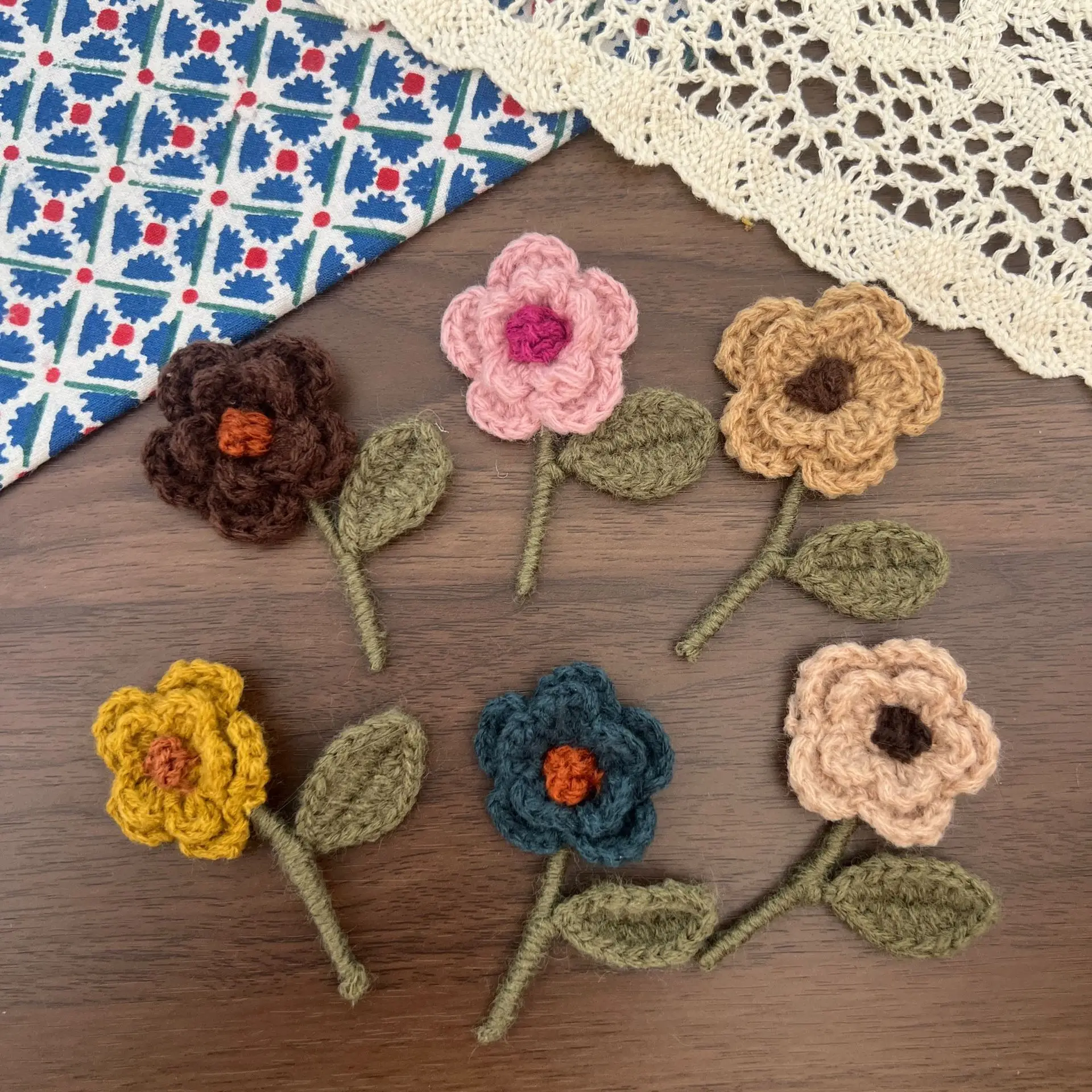 DIY Brooch Pin Accessory Fall Winter Rustic Cotton Linen Knitted Craft Supply for Layered Hair Ornament Decoration Soft