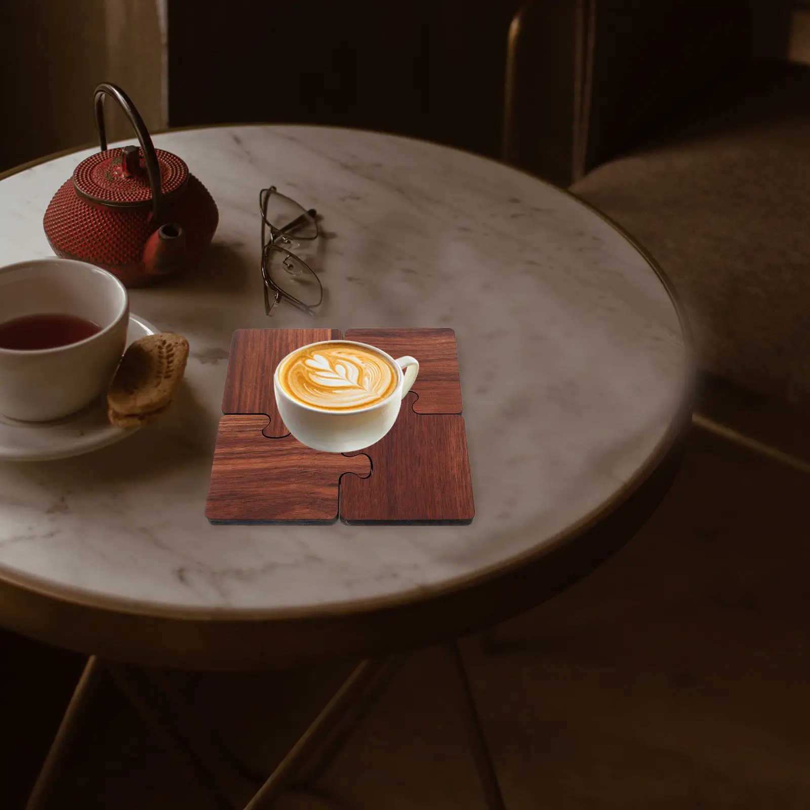 4Pcs Wooden Tea Coasters Natural Heat Resistant Cup Pads Japanese Aesthetic Minimalist Design for Coffee Mugs Water Glasses