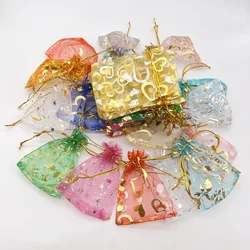 Sacchetti per imballaggio con coulisse, sacchetto portaoggetti in organza, sacchetto regalo, miscelazione, stella, luna, rosa, cuore, EID, Natale, matrimonio, 100 pezzi