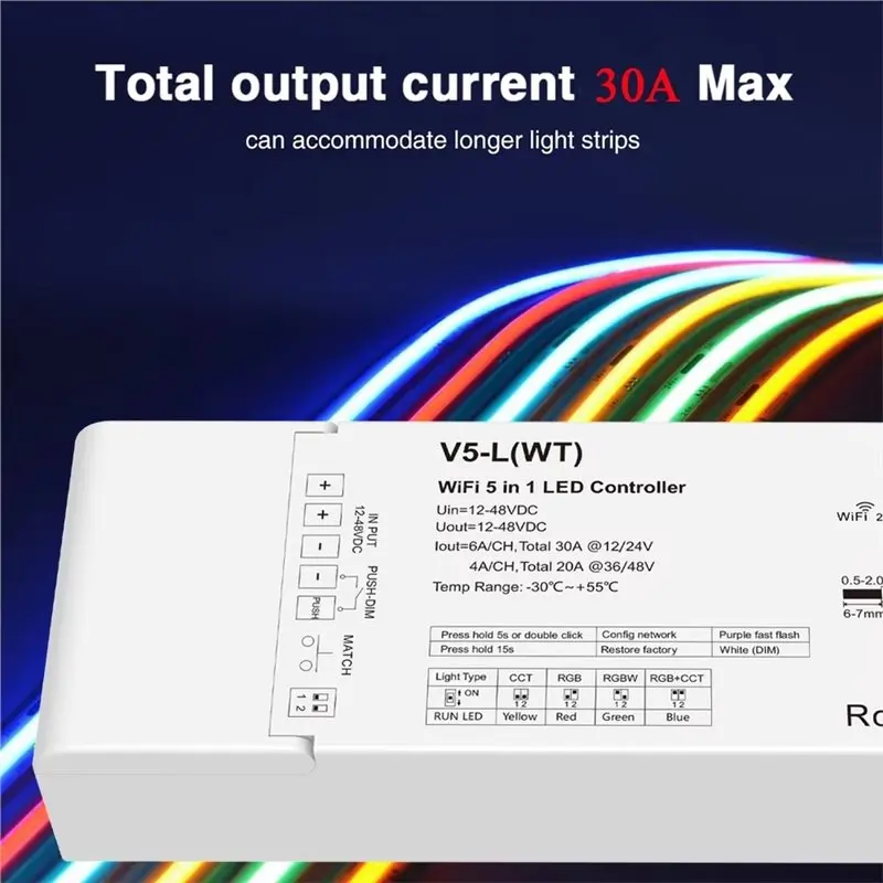 【LIMITED TIME DISCOUNT】Wifi 5 In 1 LED Controller DC 12V 24V 36V 48V 30A Dimmer With AC Push Switch Dimming APP Voice Control Mu