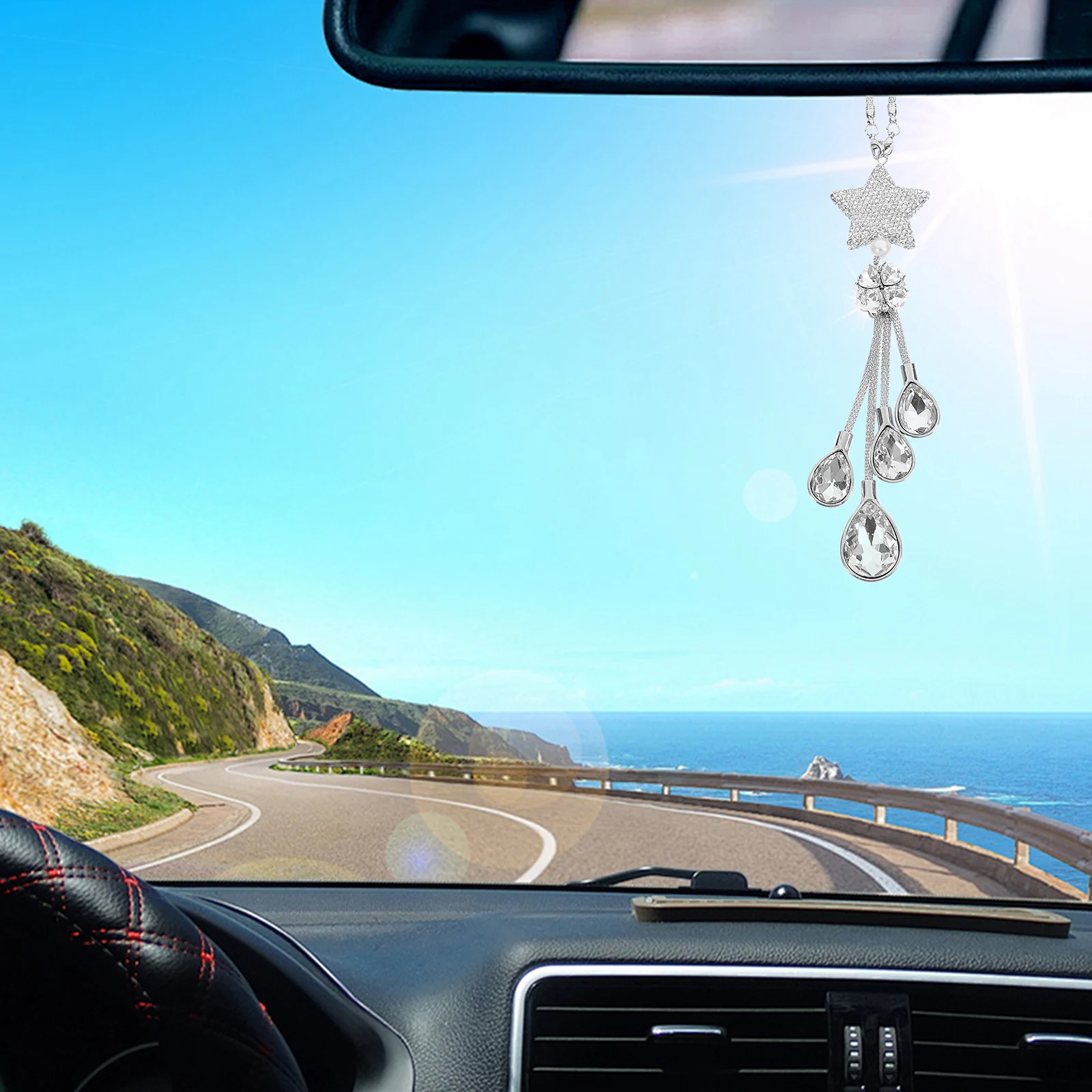 

Crystal Diamond Ball Hanging Decoration Rear View Mirror Charms Pendant Car Charm Interior Accessories Metal Material Bright