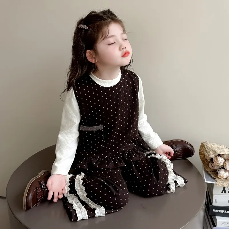 Polka Dot Kleidungsset für Mädchen, modische Kinderweste + Basisschicht + Hose mit weitem Bein, dreiteilige Sets, Frühling und Herbst 2025, Neu – Detail 17