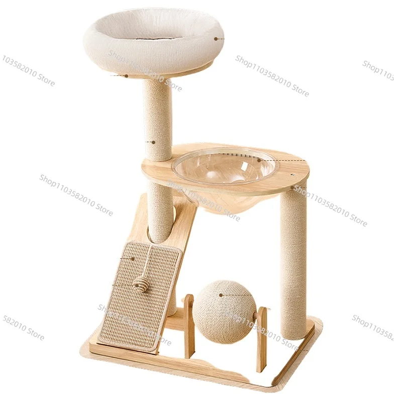 Solid Wood Space Capsule Cat Tree, Vertical Scratch-Resistant Pet Supplies for Home, Small Footprint Design