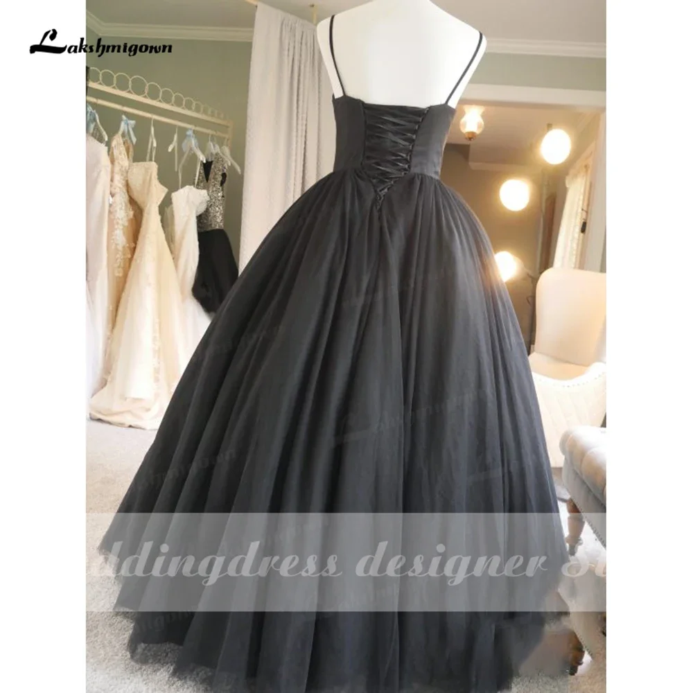 Simple Spaghetti Straps Black Wedding Dresses 2025 Vintage Gothic robe de mariee Handmade Formal Bride Dress Princess Wedding