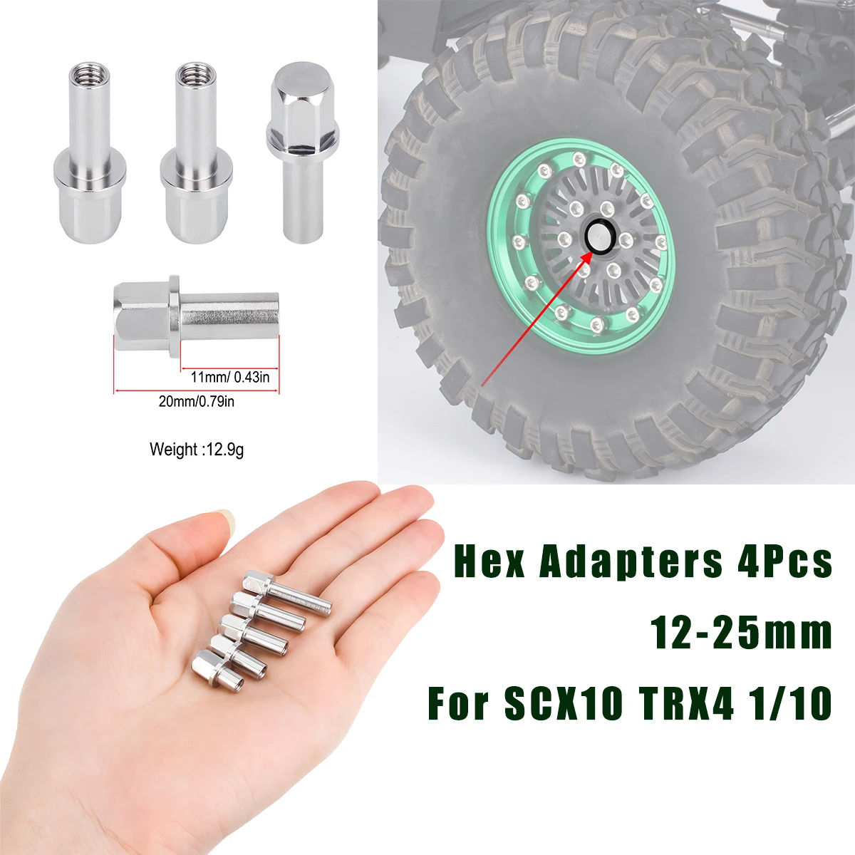 4Pcs 12-25mm 12mm Hex Wheel Adapters for SCX10 TRX4 1/10 – Heavy Duty Metal Hub Extension Nuts