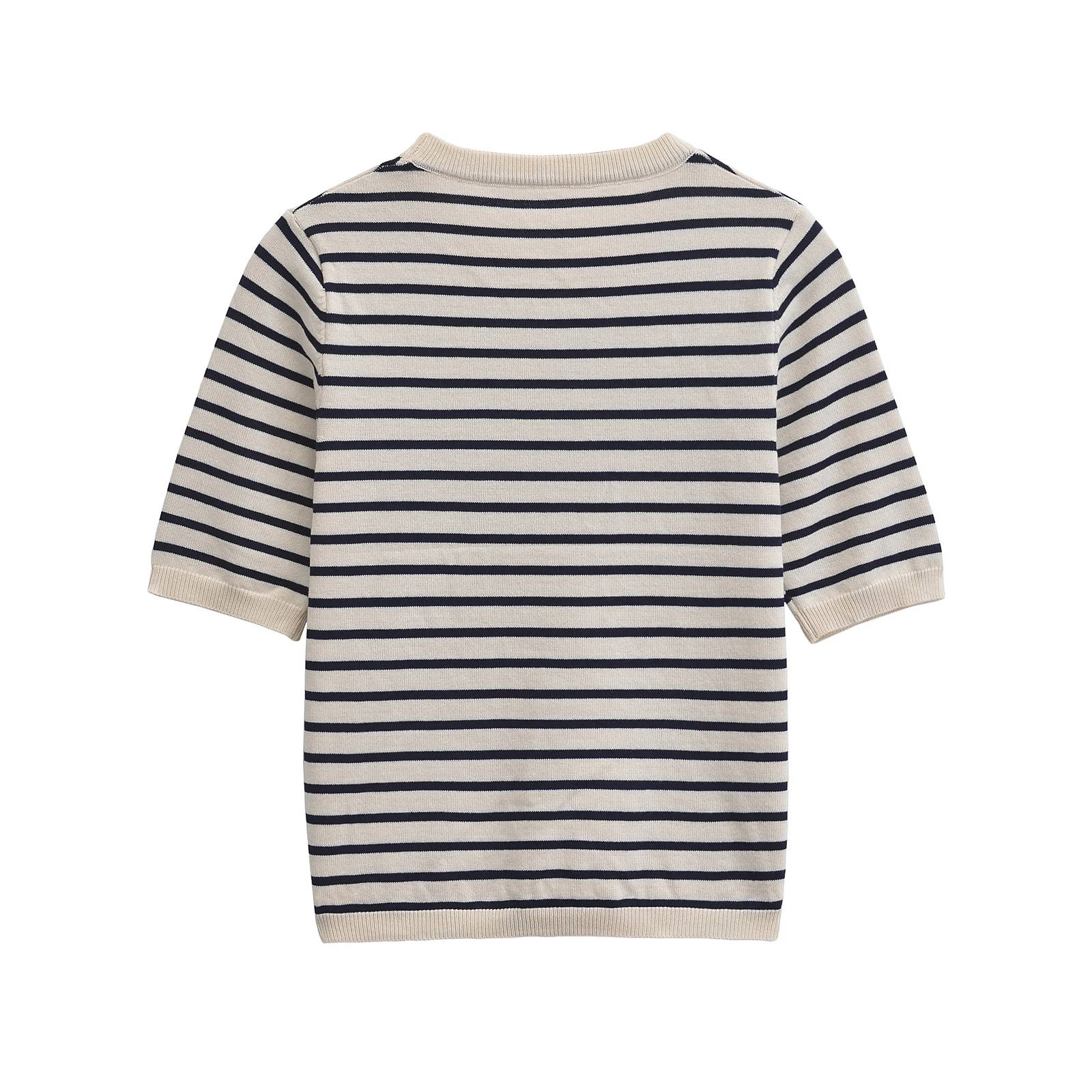 TRAF 2024 Knitted Sweater Women Short Sleeve Sweater Woman Jumper Casual Autumn O Neck Pullovers New Knit Top 3433/006
