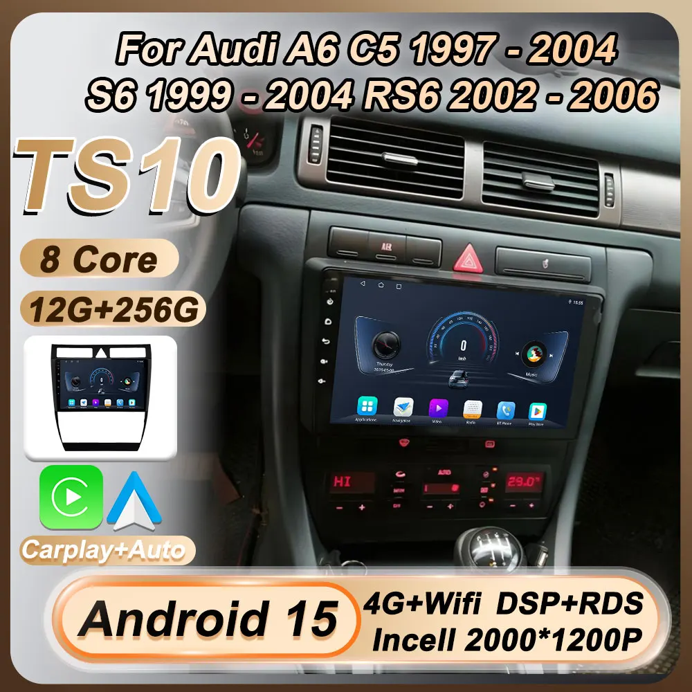 

Autoradio For Audi A6 C5 1997-2004 S6 1999 - 2004 RS6 2002 - 2006 Wireless Carplay Auto Car Radio Android 15 Touch Screen GPS 4G