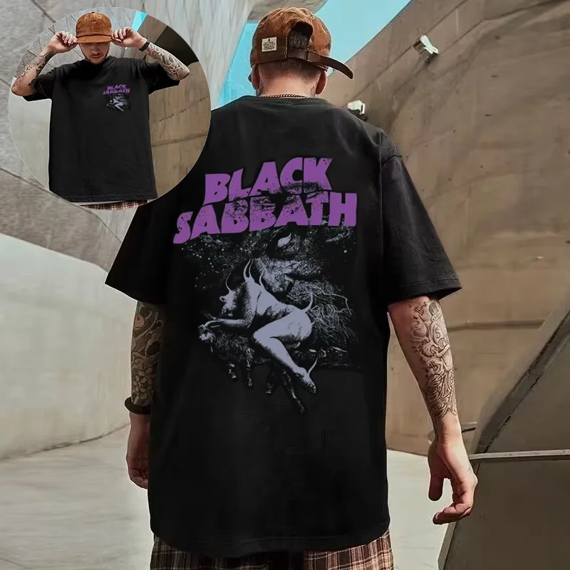 

25-26 Летняя черная футболка с металлической рок-группой Мужская и женская модная повседневная футболка с коротким рукавом размера плюс унисекс Свободная футболка Y2K