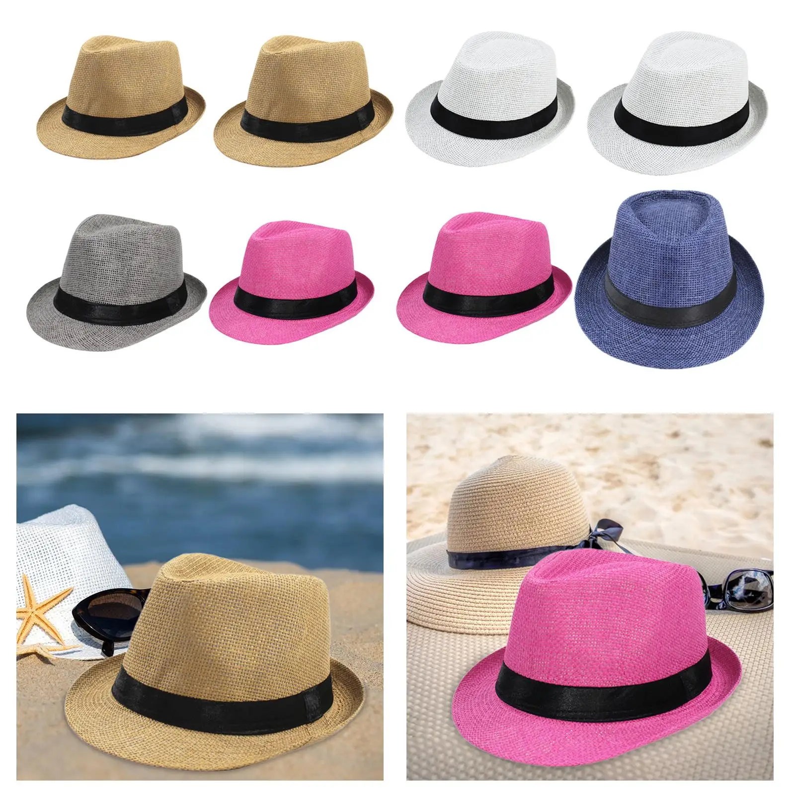 Papyrus Straw Top Hat for Men Women Summer Sun Protection Breathable Lightweight Outdoor Camping Hiking Fishing