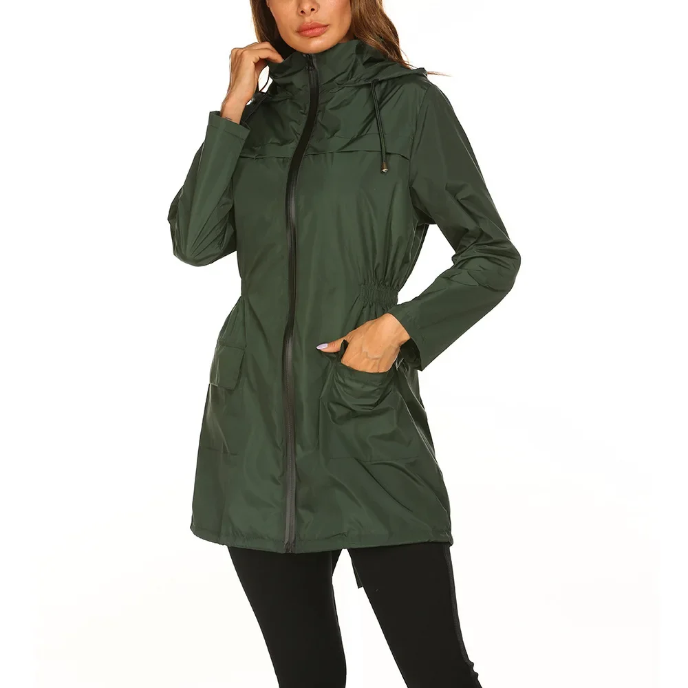 Women\'s New Outdoor Jacket Waist Hooded Lightweight Rainproof Clothing Spring and Summer Raincoat Jacket