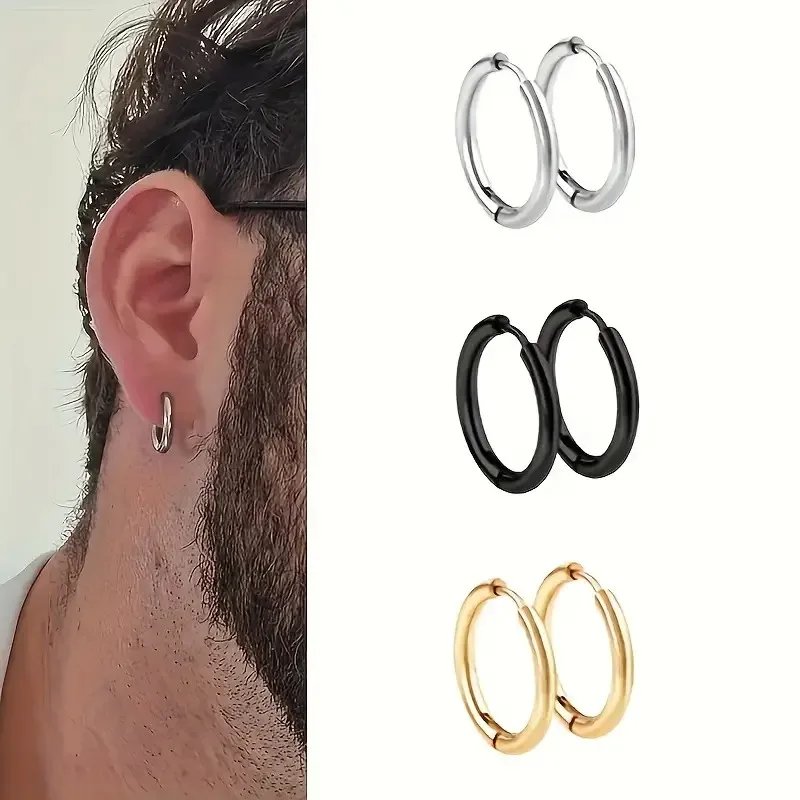 5 pairs of stainless steel hoop earrings, stud earrings set, synthetic zircon punk style, suitable for men and women daily wear