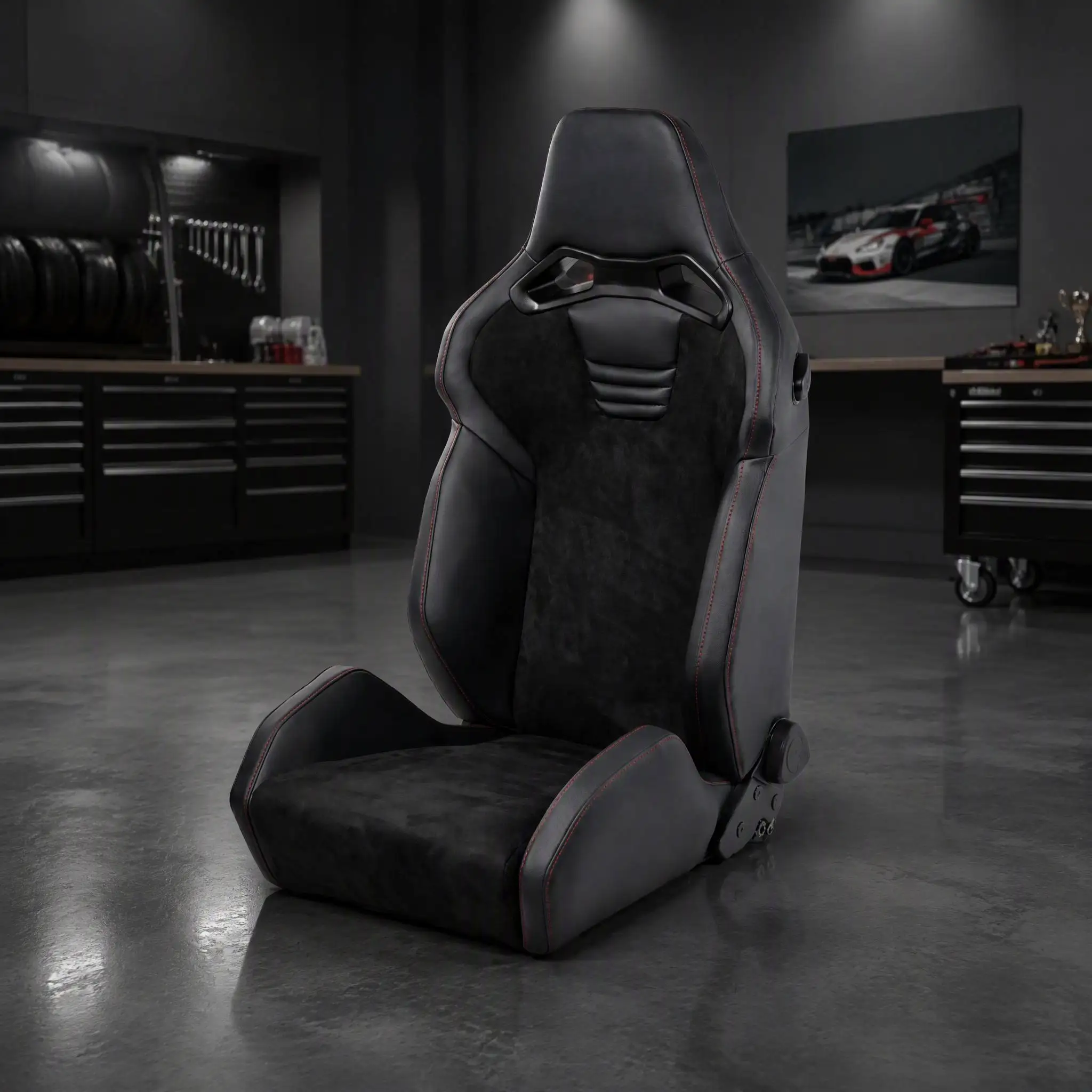 For Custom Racing Bucket Seat Black Suede Leather Car Seat with Stitching Harness Hole Reclinable Auto Sport Seat OEM Wholesale