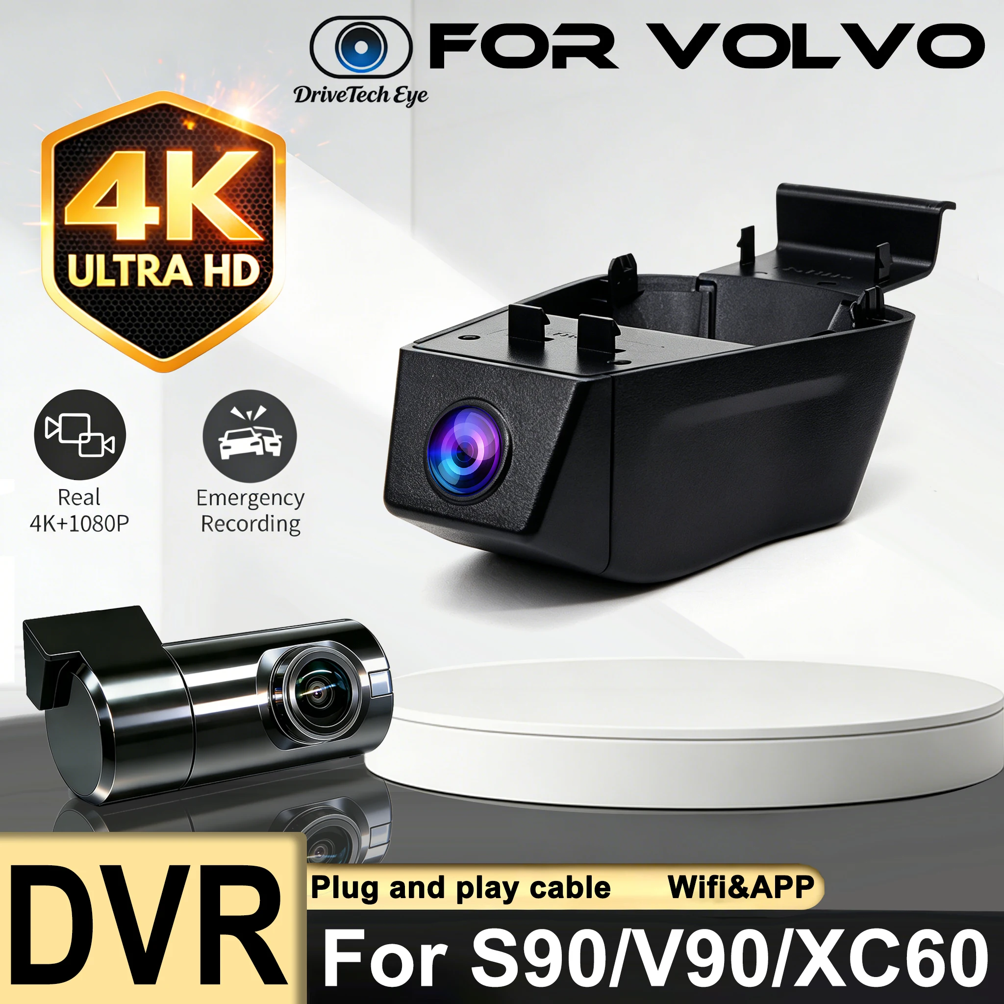 New! Car DVR For Volvo S90 V90 XC60 2022 2023 2024 2025 Dash Cam,Plug and Play Dashcam Dash Cam 4K Camera for Car