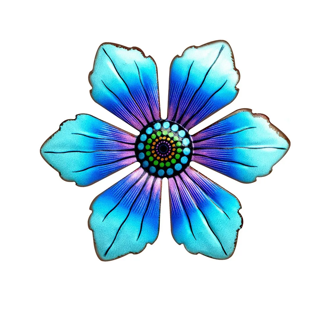 Outdoor Decoration Pink Sculpture Hanging Home Iron Ornament 15 X 15 Cm Yellow Blue Flower For Garden Green 1PC