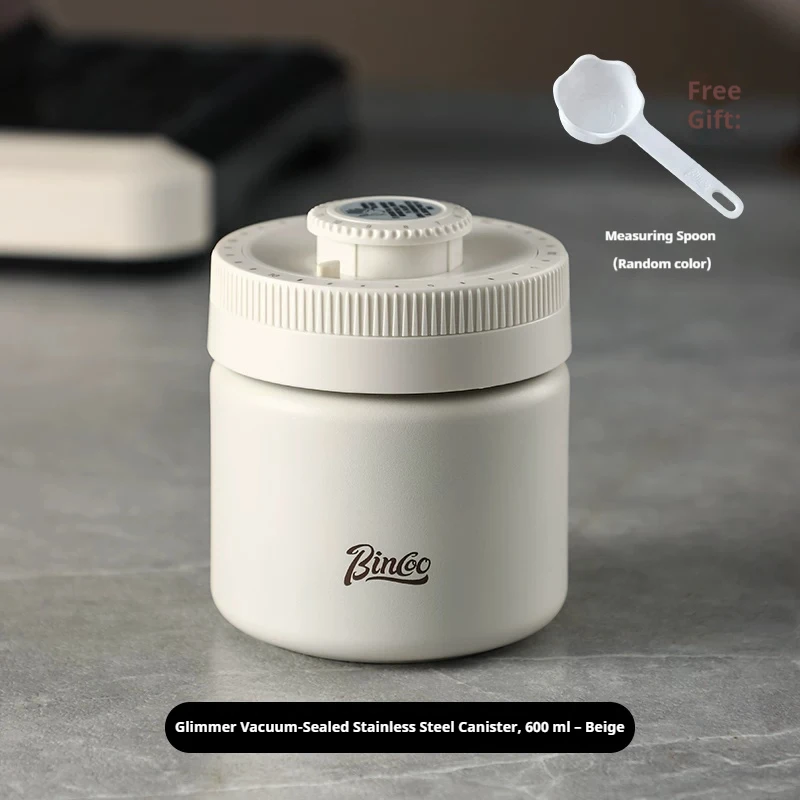 Bincoo Coffee Vacuum Sealed Storage Jar With Press Down Lid 304 Stainless Steel Lightproof Container For Coffee Preservation
