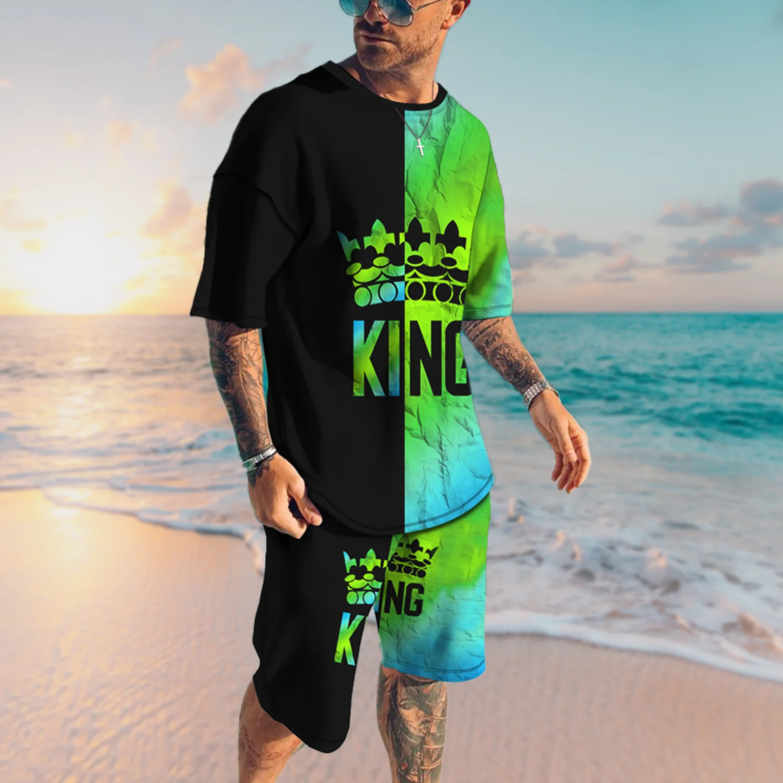 2 Piece Set Outfits Men's Tracksuit T-Shirt Shorts Set Vintage Casual Summer Luxury Fashion Jogging Suit Male Oversized Clothing