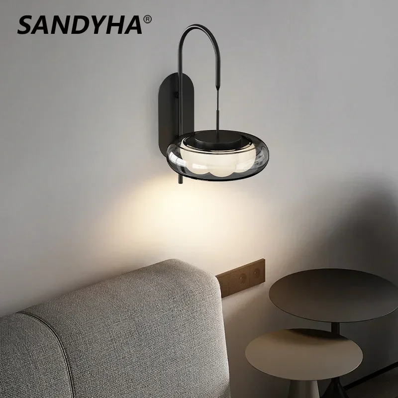 

Italian Minimalist Living Room Black Wall Lamps Modern Creative Glass Light Bedroom Entrance Corridor Atmosphere Bedside Lights