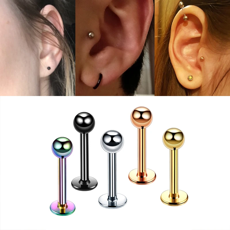 G23 Titanium Rose Gold 2Pcs 16G Titaniuml Labret Lip Rings Piercing Tragus Ear Rings Stud Titanium Anodized Body Jewelry