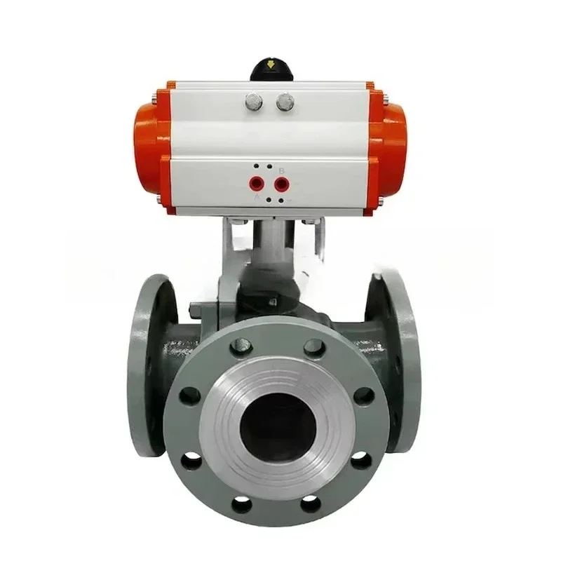 

Carbon Steel Three Way Pneumatic Flanged Ball Valve